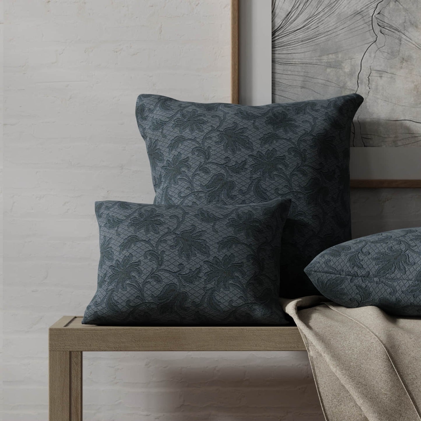 Delray Indigo made up on pillows
