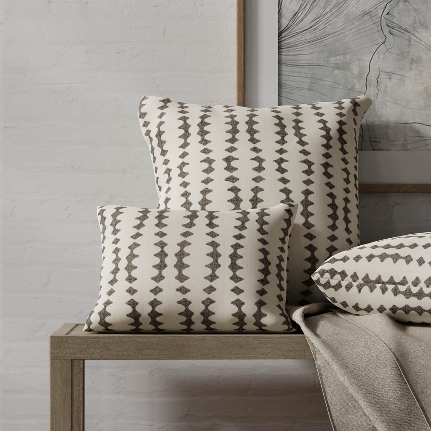 Dwight Coal made up on pillows