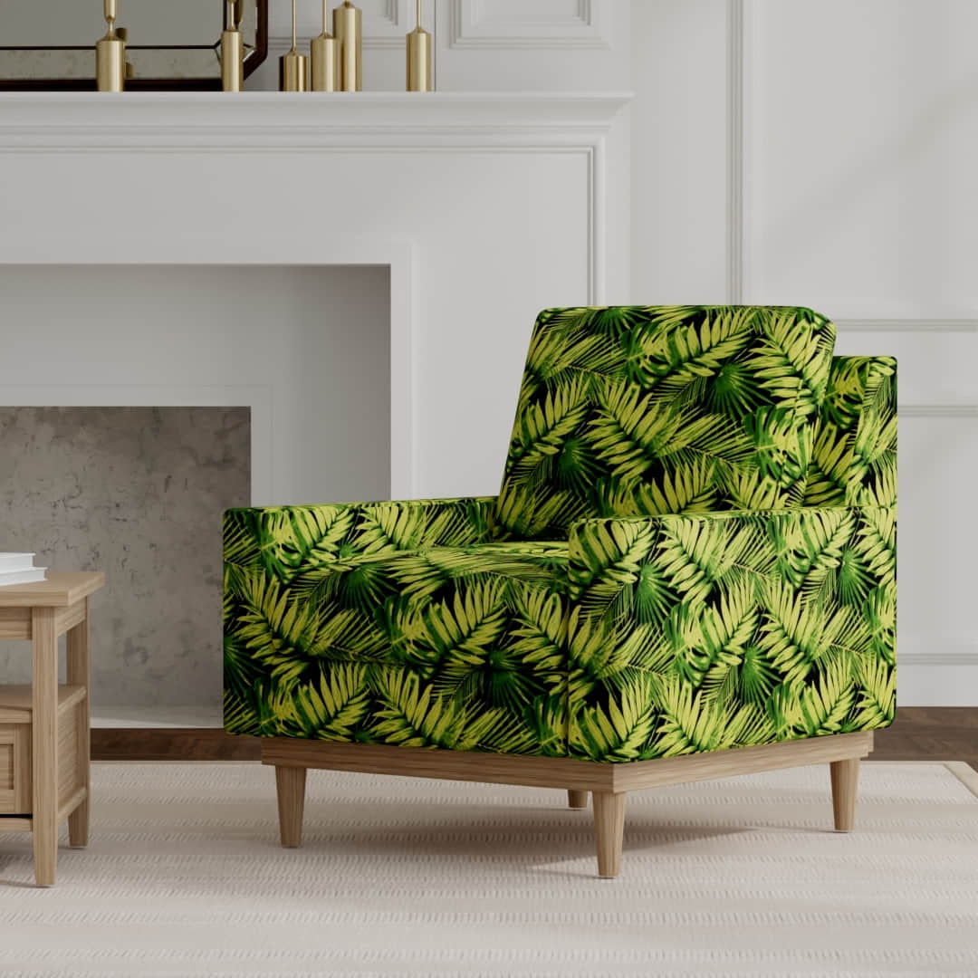 Elora Noir upholstered on a mid century modern chair