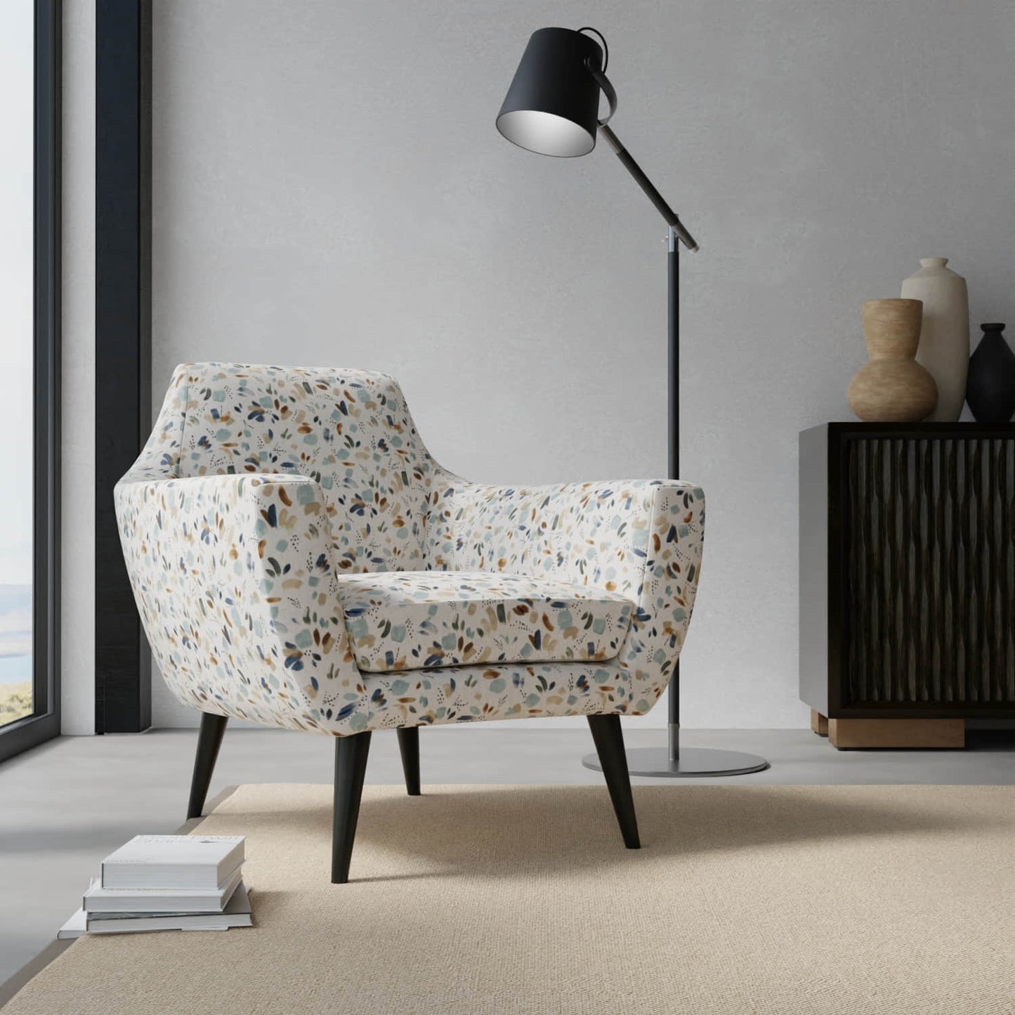 Ezra Mineral upholstered on a contemporary chair