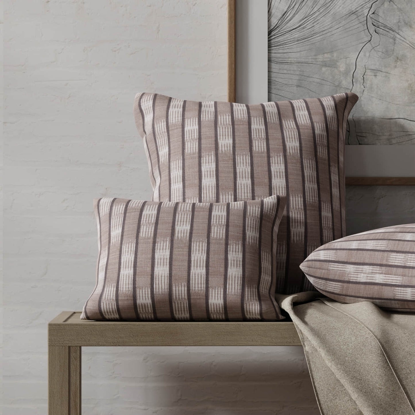 Foundry Greystone made up on pillows
