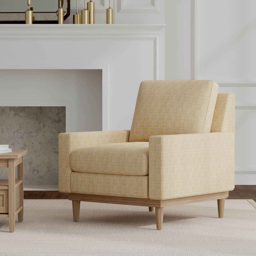 Guilford Golden upholstered on a mid century modern chair