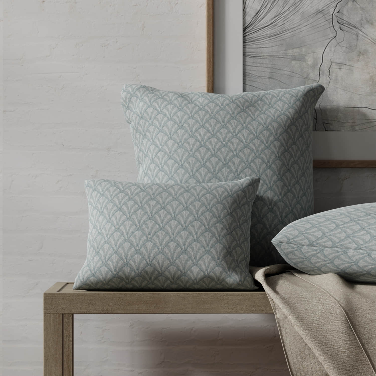 Joplin Azure made up on pillows