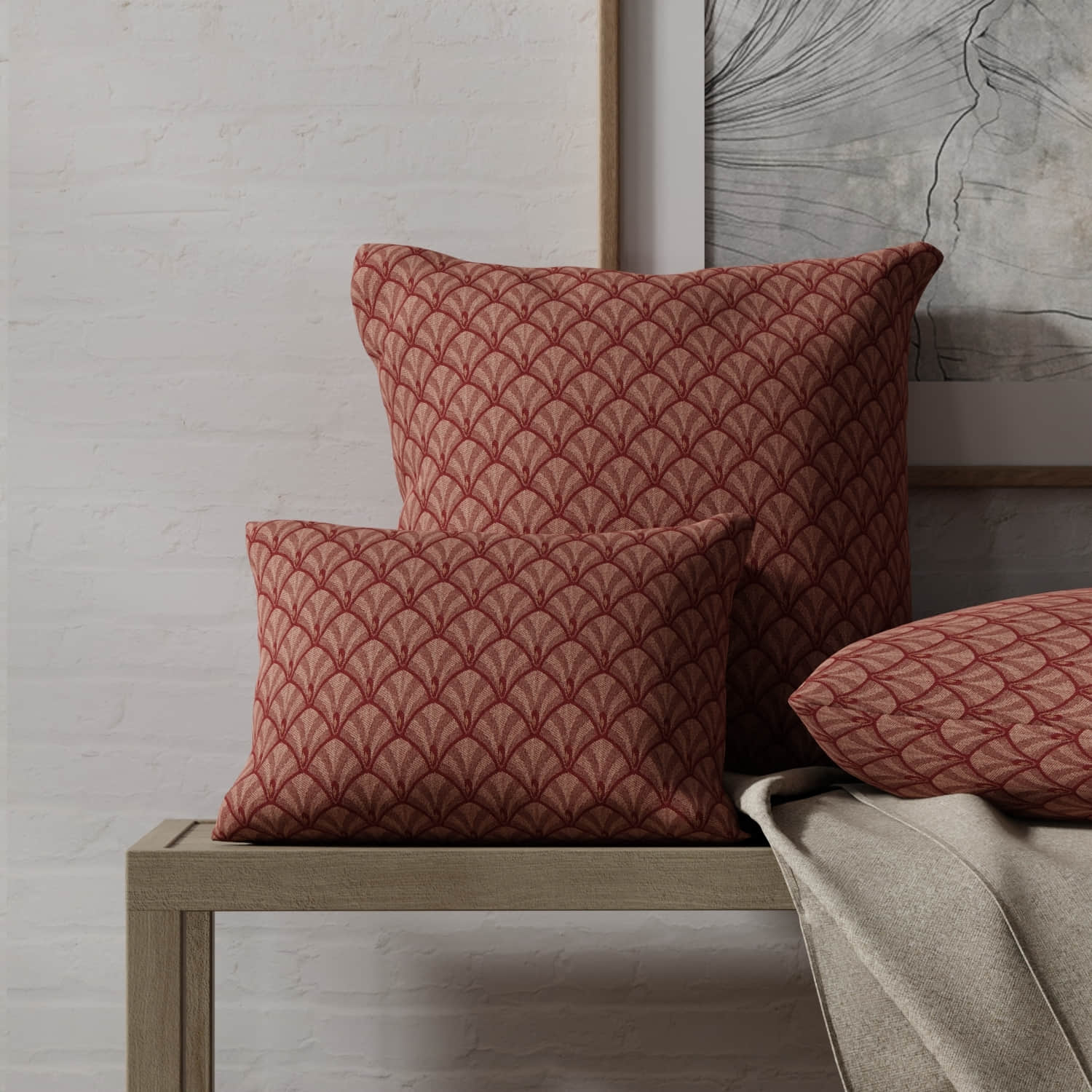 Joplin Merlot made up on pillows