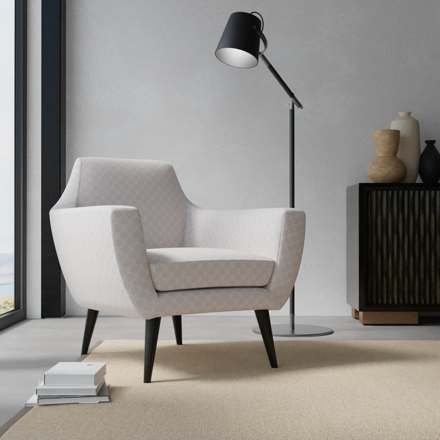 Joplin Taupe upholstered on a contemporary chair