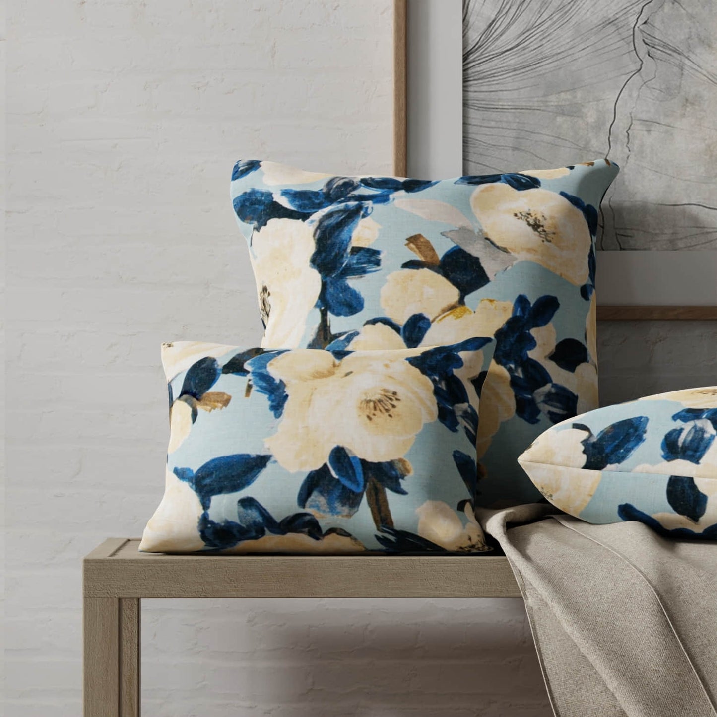 Julia Bluebell made up on pillows