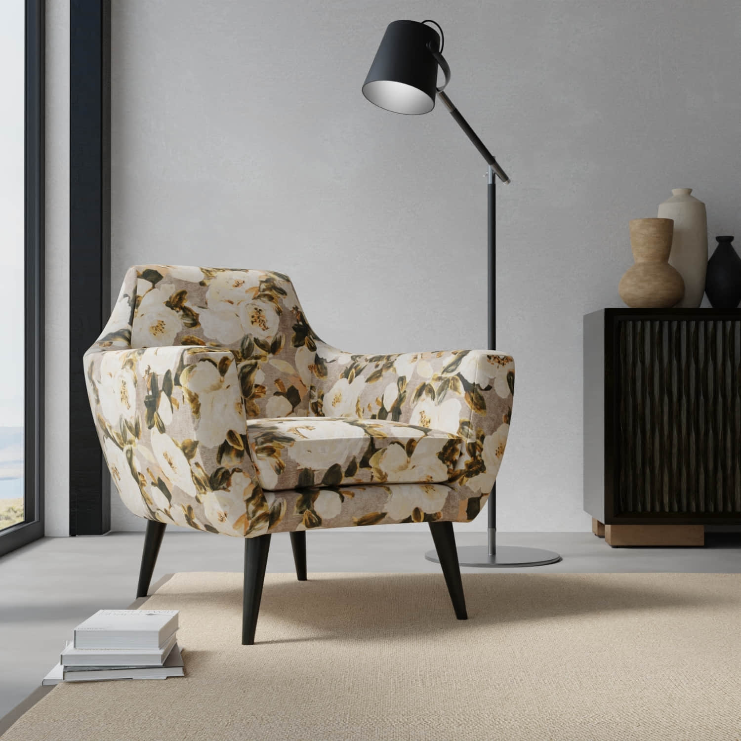 Julia Latte upholstered on a contemporary chair