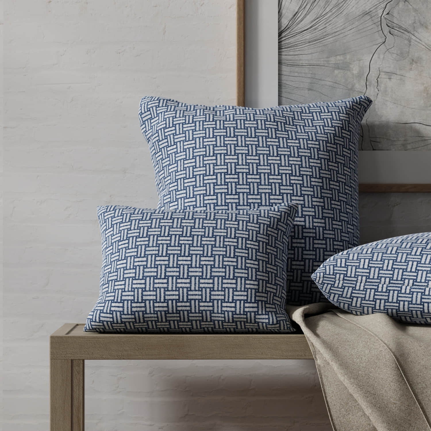 Key West Chambray made up on pillows