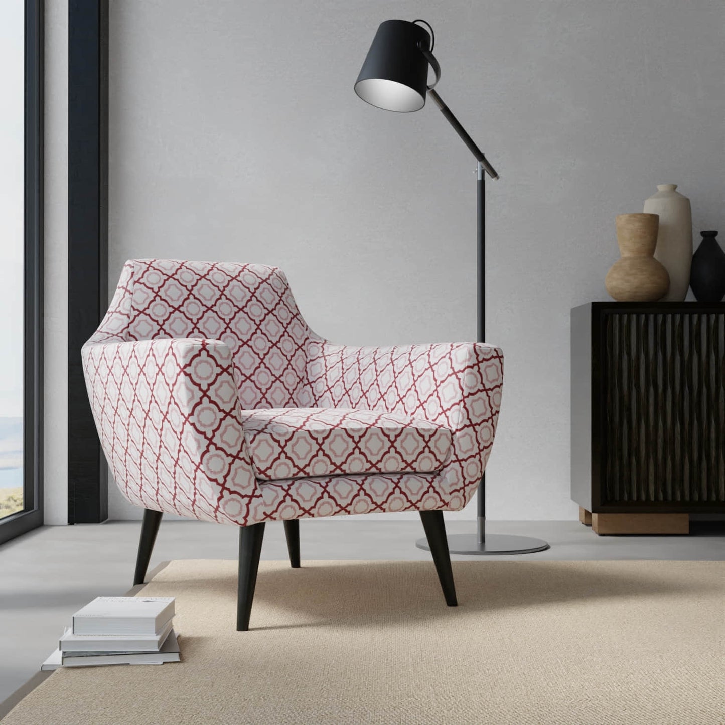 Morgan Scarlet upholstered on a contemporary chair