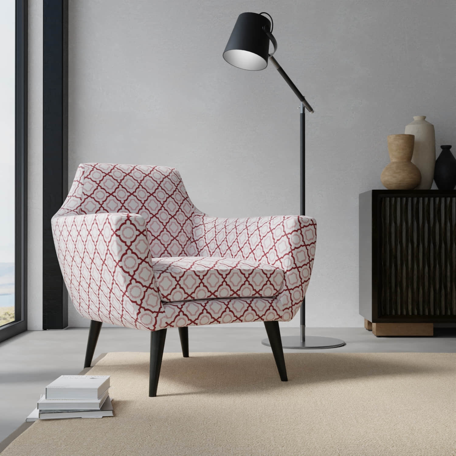 Morgan Scarlet upholstered on a contemporary chair