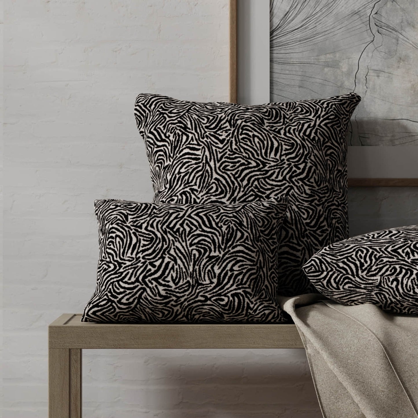 Oswego Black made up on pillows