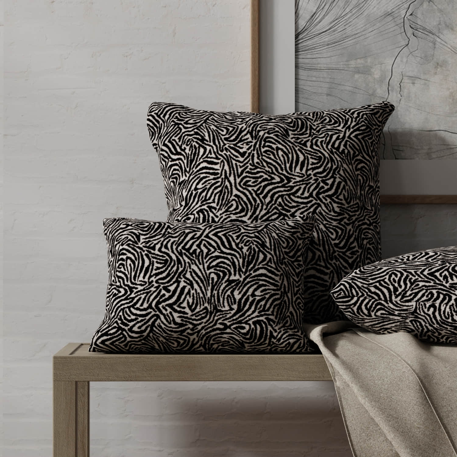 Oswego Black made up on pillows