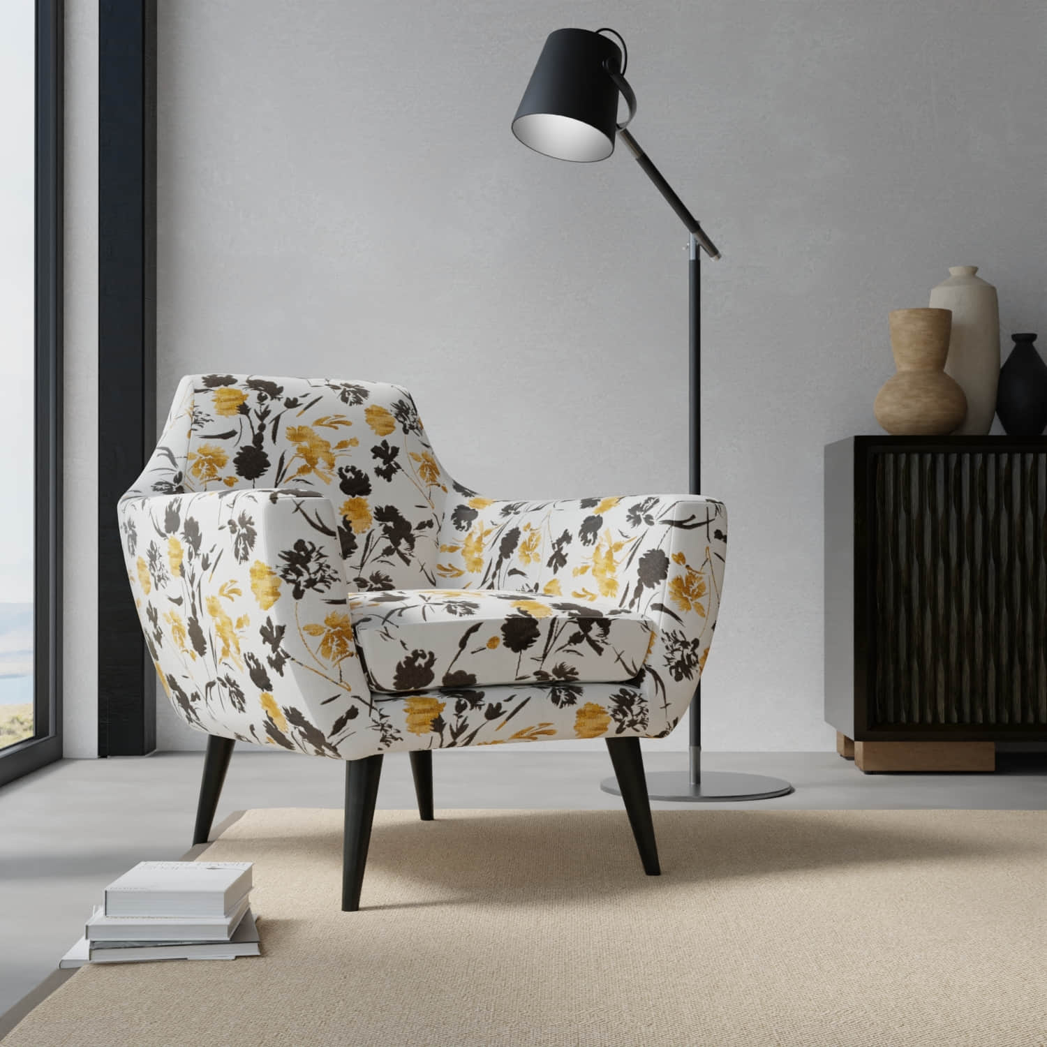 Robbie Amber upholstered on a contemporary chair