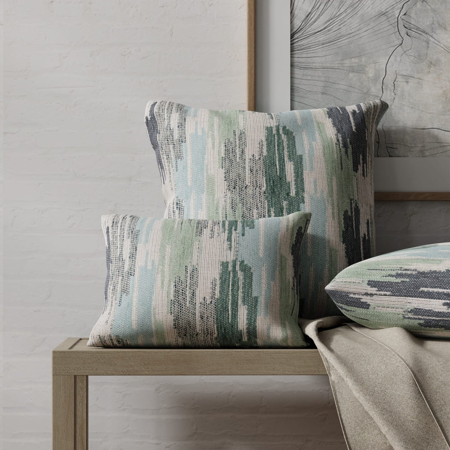 Spencer Seafoam made up on pillows