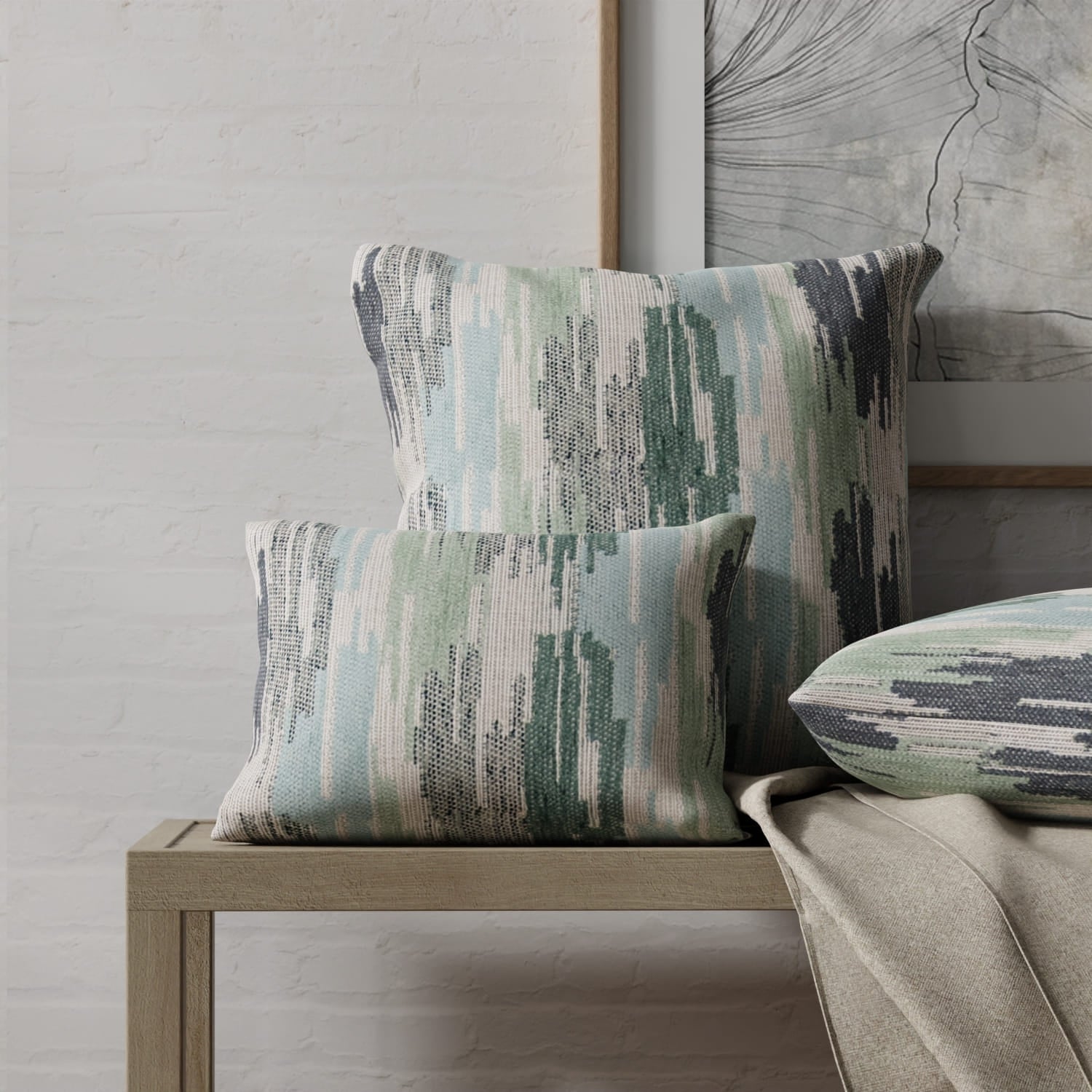 Spencer Seafoam made up on pillows