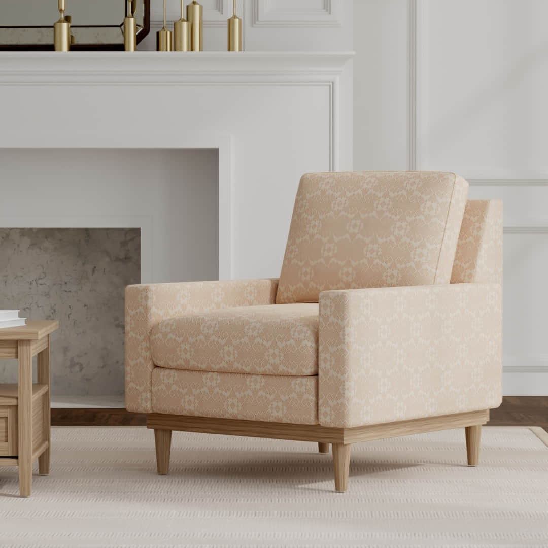 Wilkie Peach upholstered on a mid century modern chair